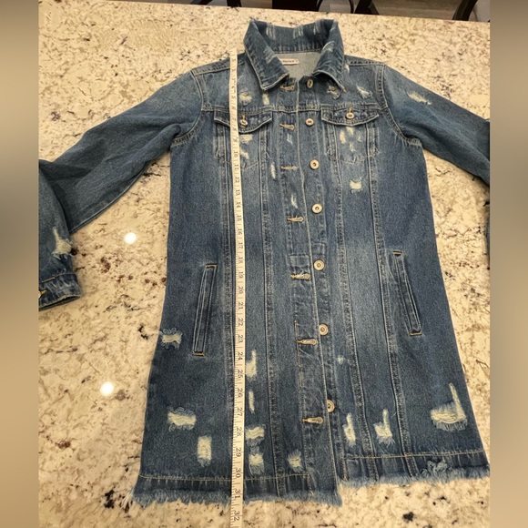 Distressed Long denim jacket - Picture 9 of 14